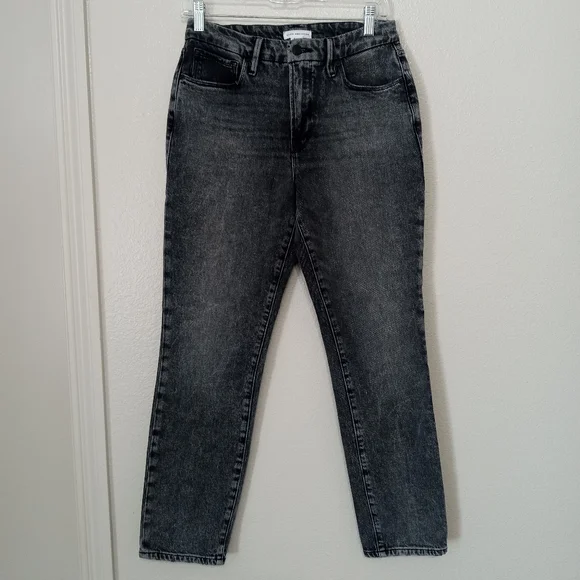GOOD AMERICAN classic straight leg charcoal skinny Jeans mid-high rise NWOT - Picture 3 of 12